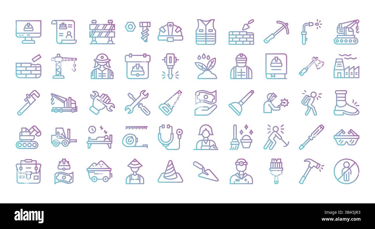 Labor Day Icons Bundle.Gradient outline icons style. Vector ...