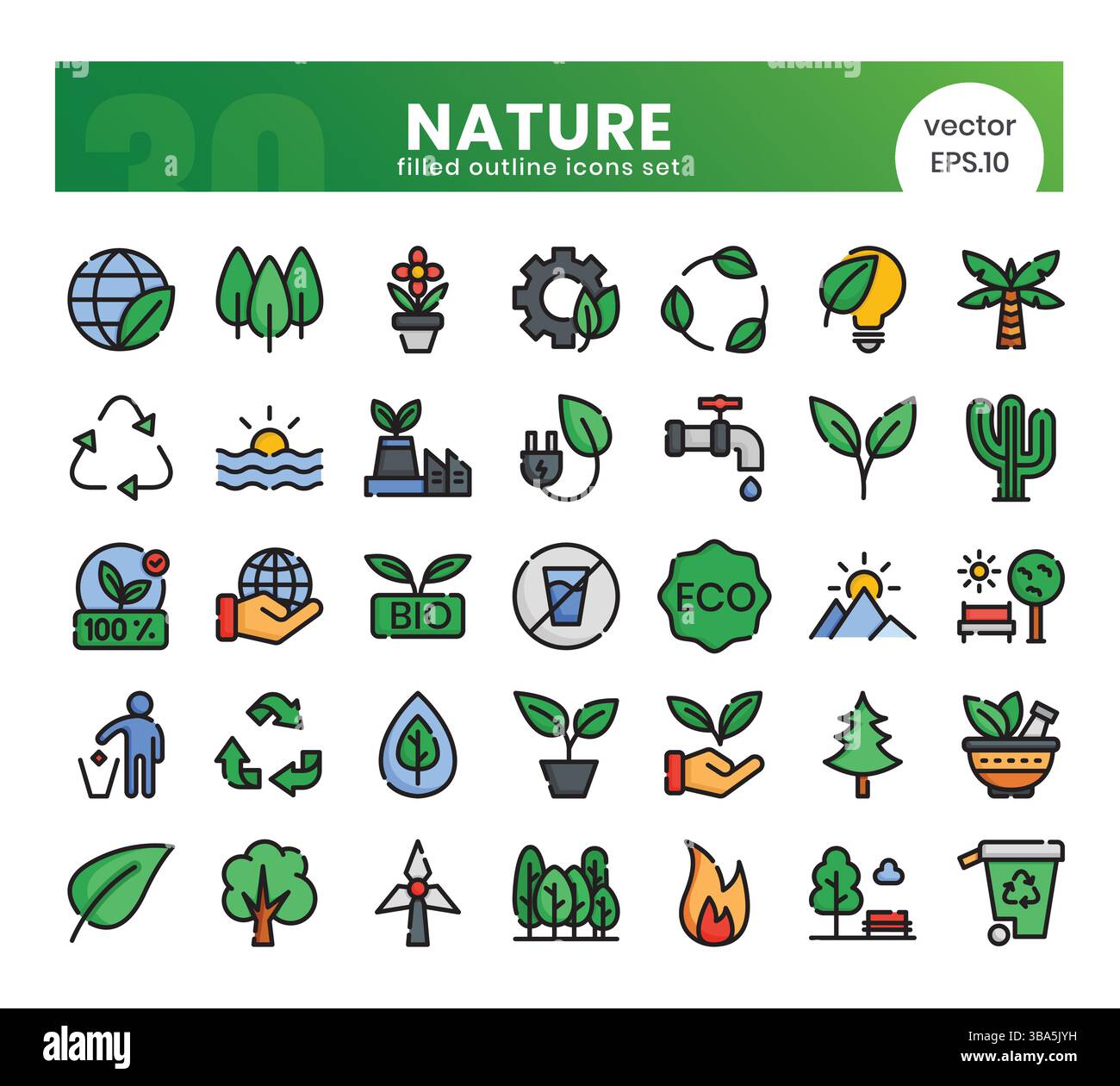 Nature Icons Bundle. Filled outline icons style. Vector illustration ...