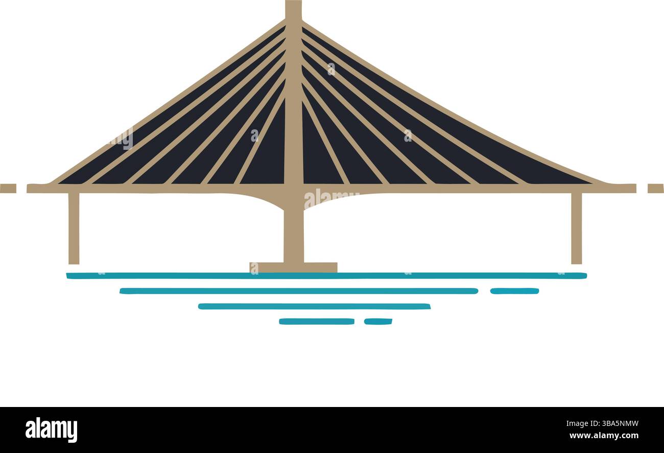 Cable-Stayed Bridge with Elegant Structural Design Stock Vector