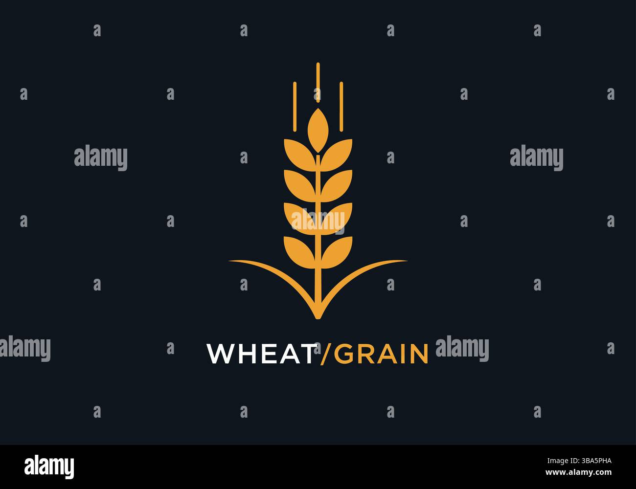 Golden Wheat Stalk Logo on Dark Background Stock Vector