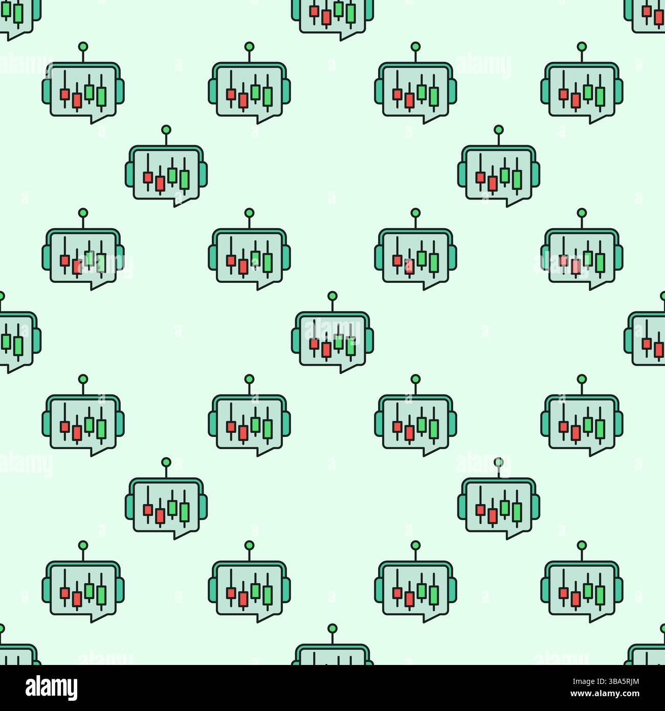 AI Cryptocurrency Trading Bot with Candlestick Chart vector concept colored seamless pattern Stock Vector