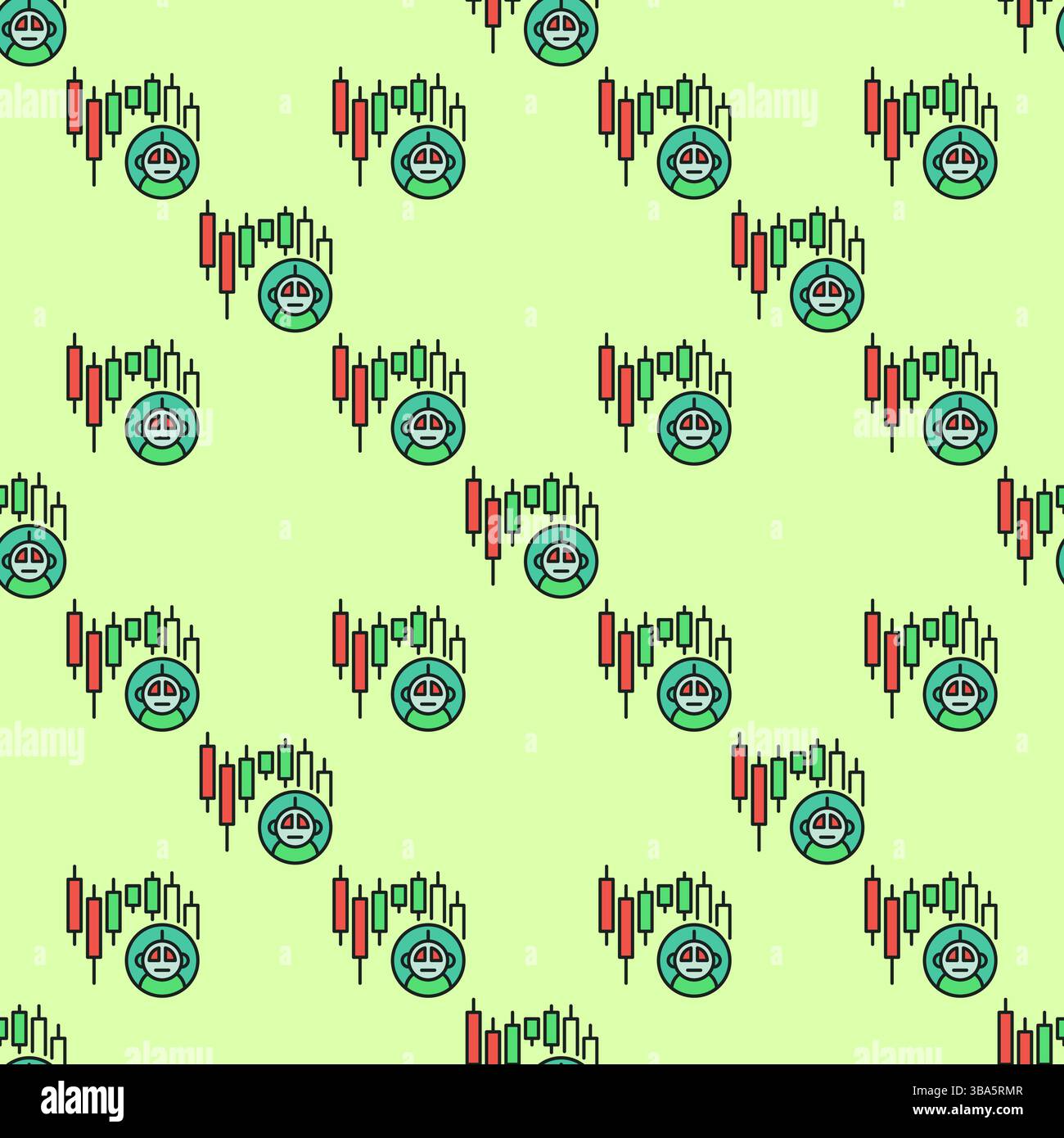 Candlestick Chart and Trading Bot vector concept colored seamless pattern Stock Vector