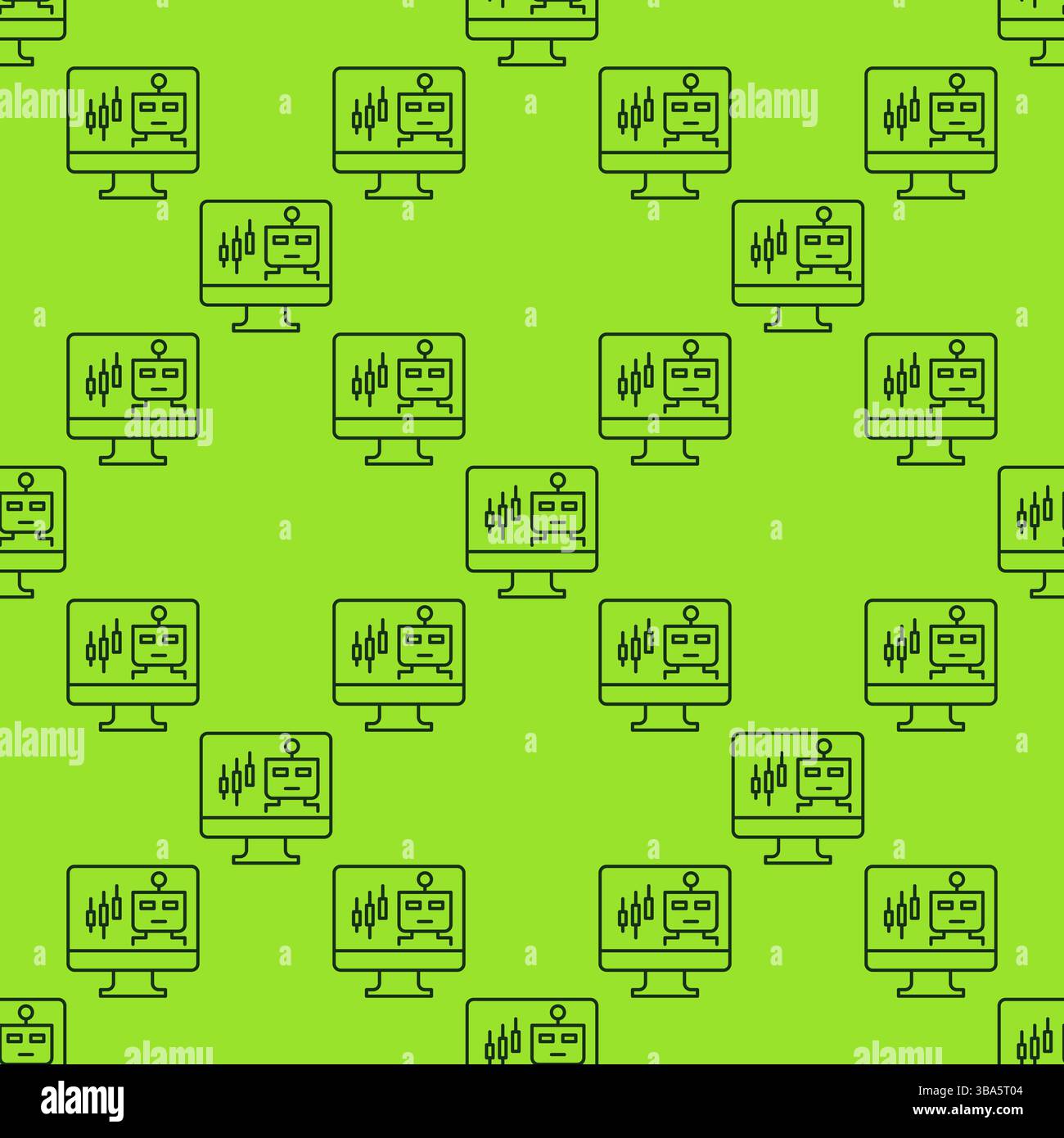 Automated Trading ChatBot on PC screen vector concept thin line seamless pattern Stock Vector