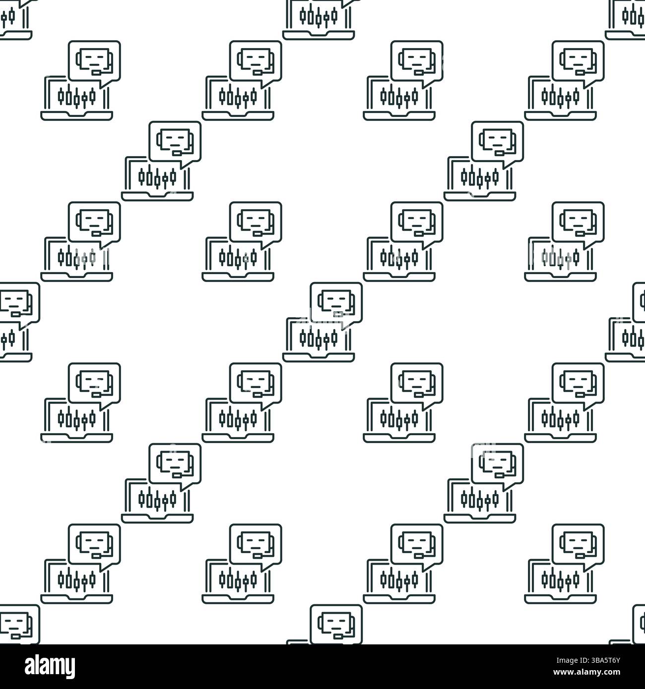 Laptop with Automated Trading Bot vector concept thin line seamless pattern Stock Vector