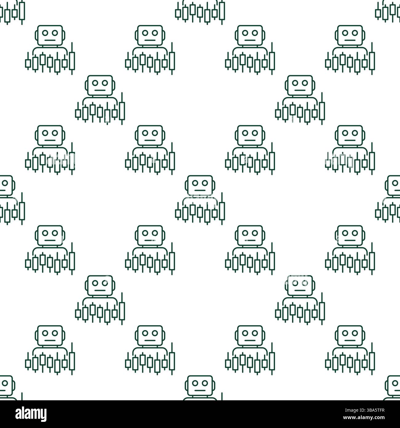 Candlestick Chart and Cryptocurrency Trading Bot vector concept outline seamless pattern Stock Vector