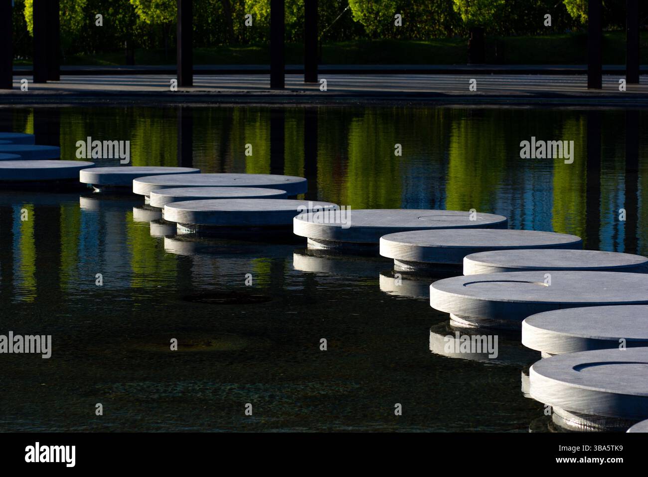 Round path on water in Wine Park in Crimea Stock Photo