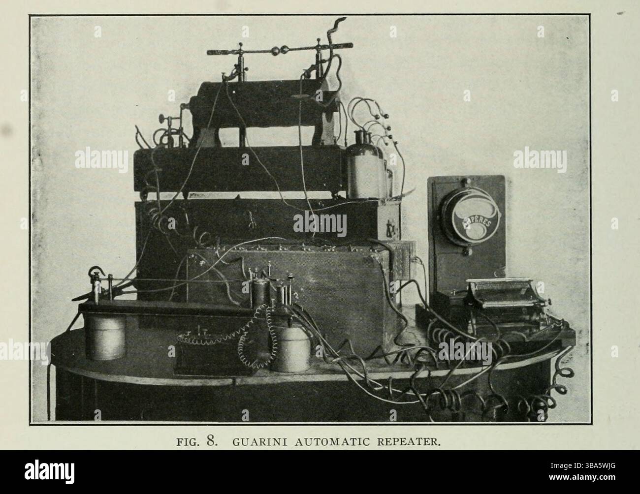 GUARINI AUTOMATIC REPEATER. from the Article A REVIEW OF WIRELESS-TELEGRAPH ENGINEERING PRACTICE. By A. Frederick Collins. from The Engineering Magazine Devoted to Industrial Progress Volume XXIV October 1902 - March 1903 The Engineering Magazine Co Stock Photo