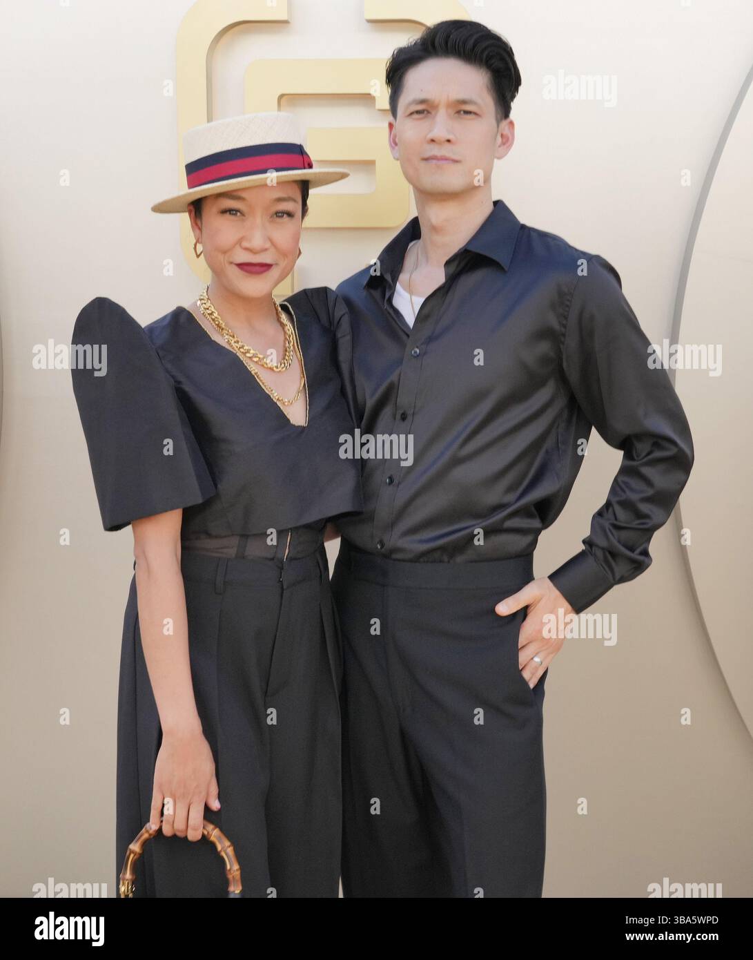 Sherly Rabara (L-R) Shelby Rabara and Harry Shum Jr arrives at the Gold House 4th ...