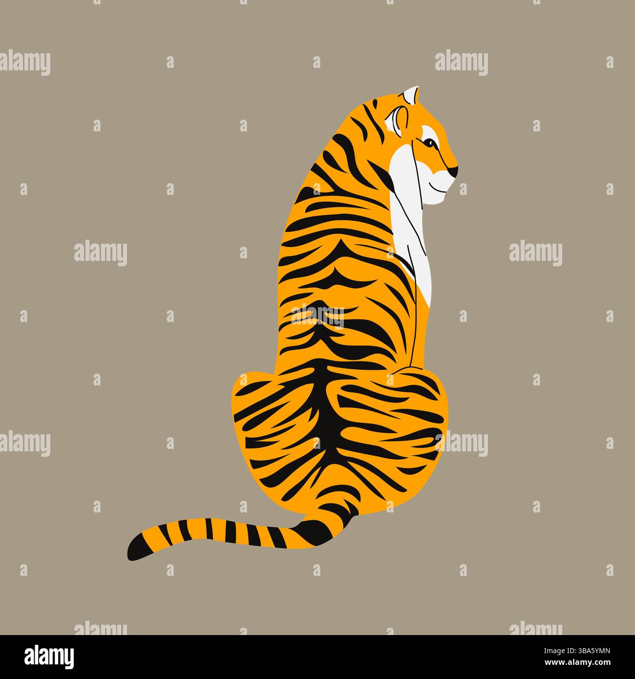Sitting Tiger from Back View Stock Vector