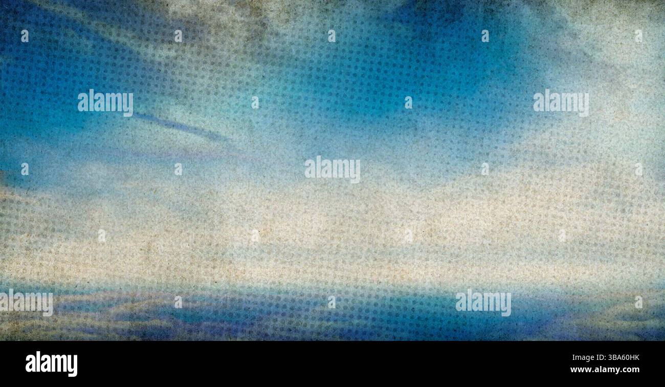 Retro Raster retro sky pattern on old paper texture. raster halftone vintage clouds ...