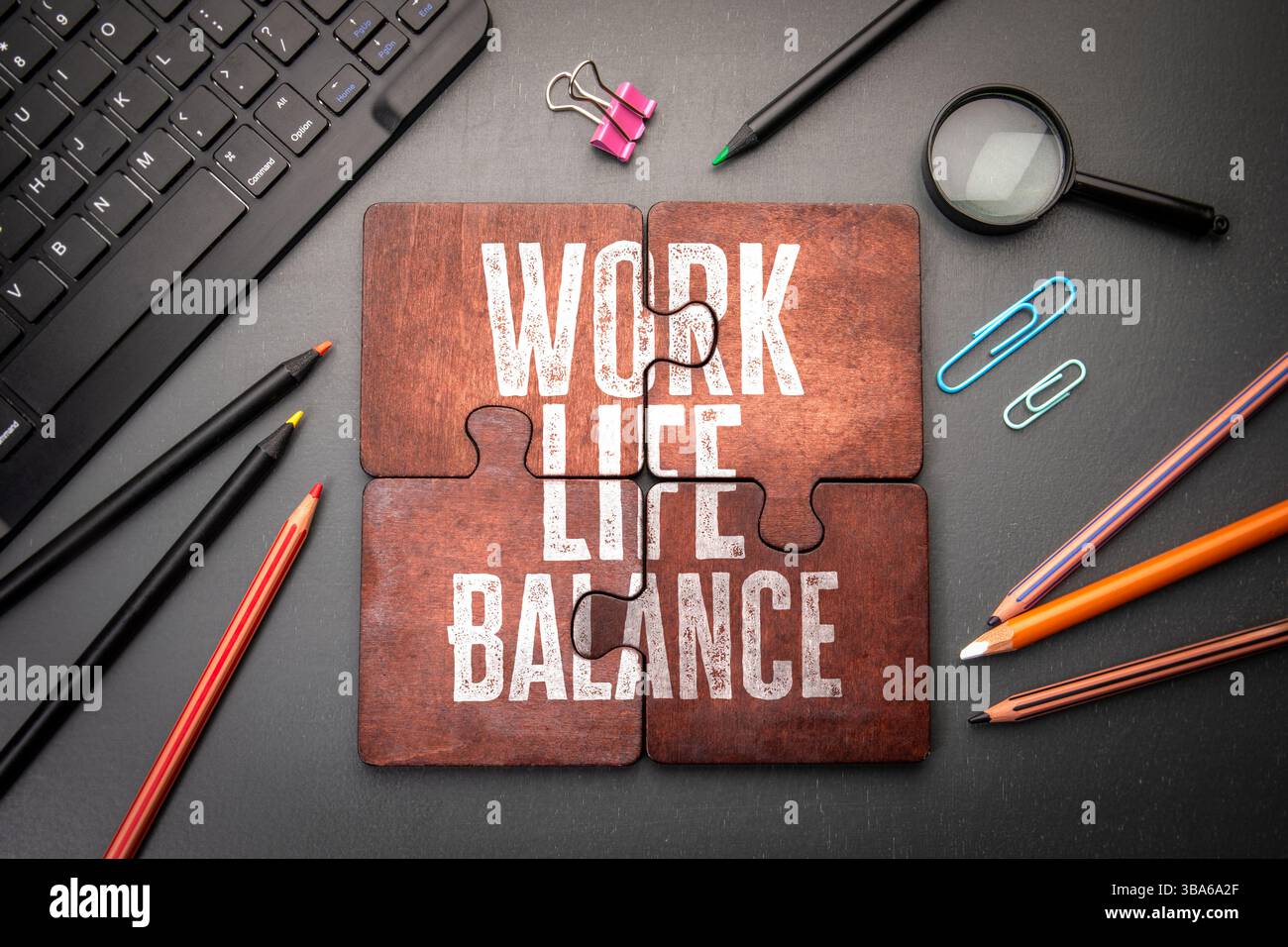 Work Life Balance Concept with Puzzle Pieces, Office Supplies, and ...
