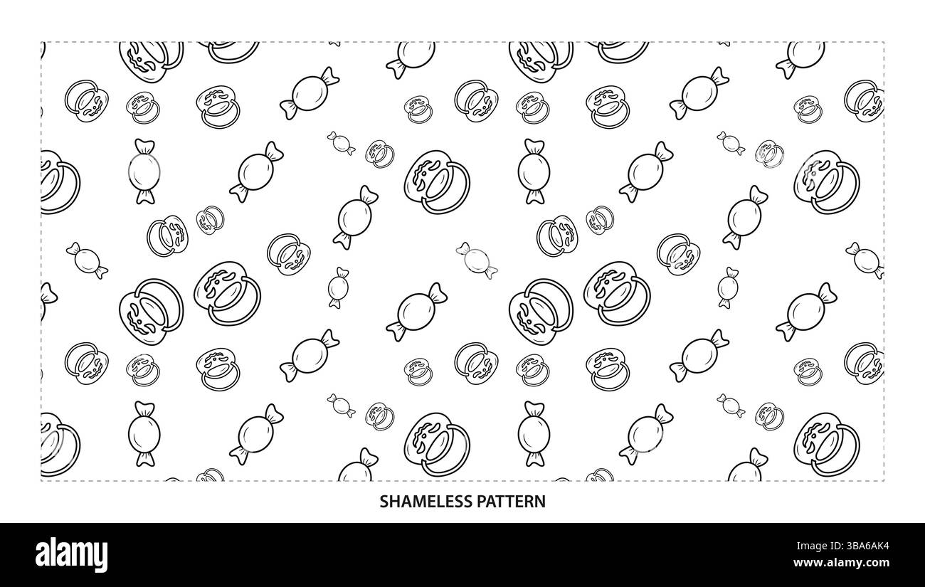 Simple Black Outline Assorted Candy and Lollipop Seamless Pattern Design Stock Vector