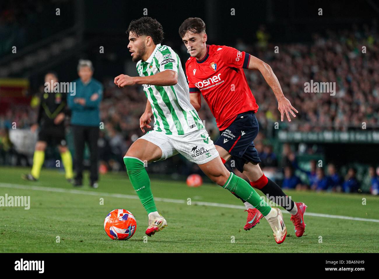 Ez Abde (Real Betis) dribble during LaLiga match between Real Betis and CA Osasuna, at Benito Villamarin on May 11, 2025 in Seville, Spain Stock Photo
