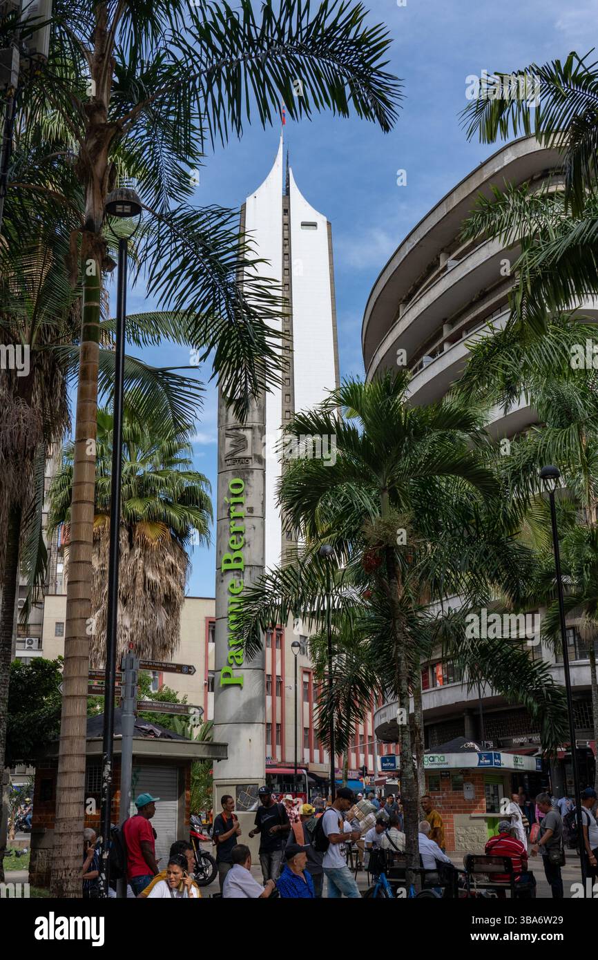 The Coltejer Building, the tallest building in Medellin, Colombia, from ...