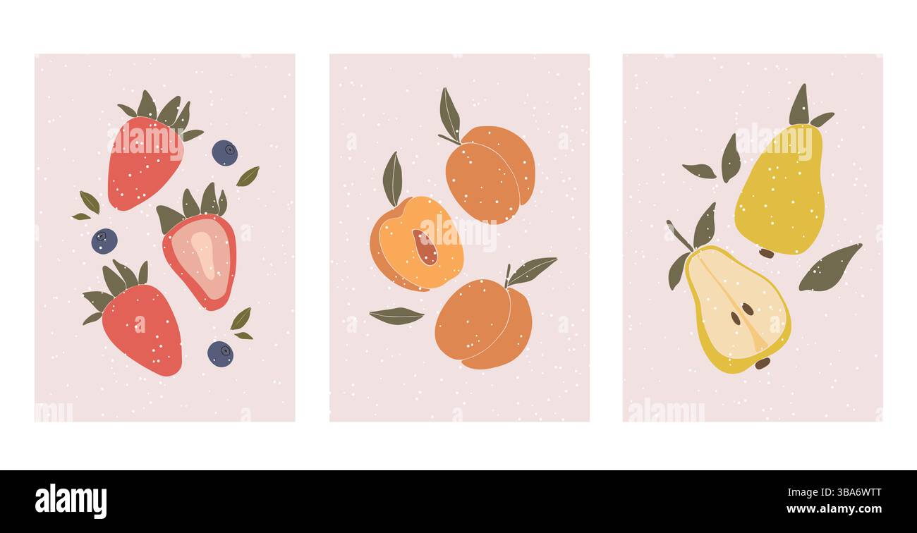 Fruits posters vector, kitchen posters design cartoon, fresh fruits ...