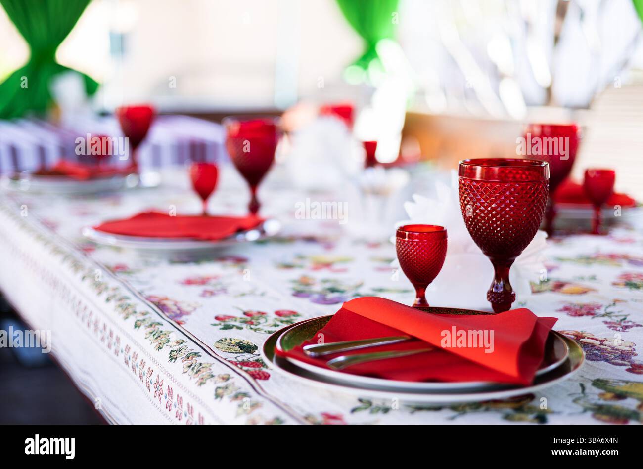 Beautifully served summer table in a cafe Stock Photo