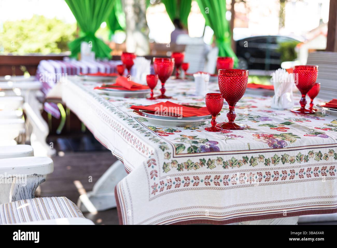 Beautifully served summer table in a cafe Stock Photo