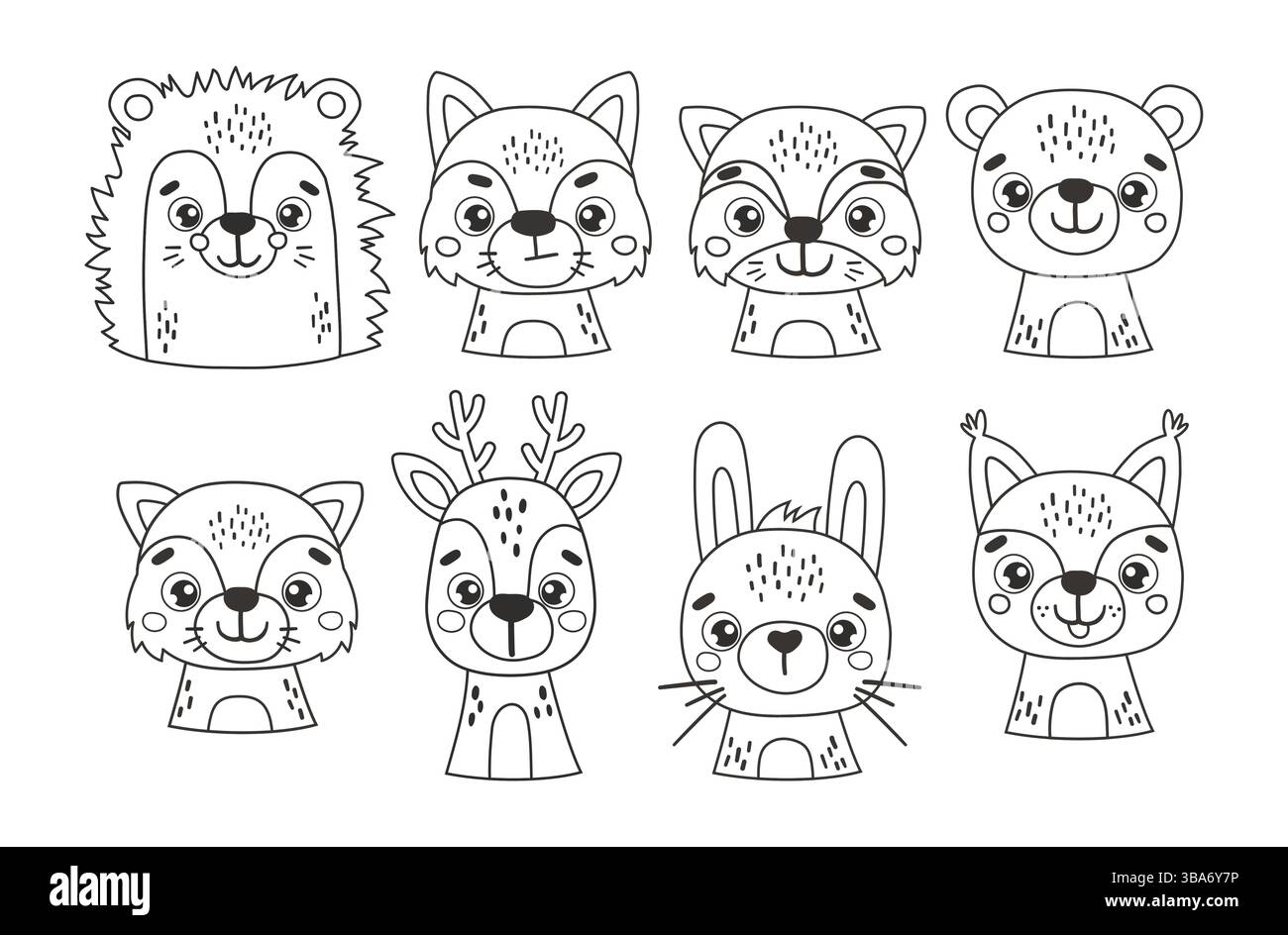 Wild line animals set isolated, cute forest animals coloring, kids ...
