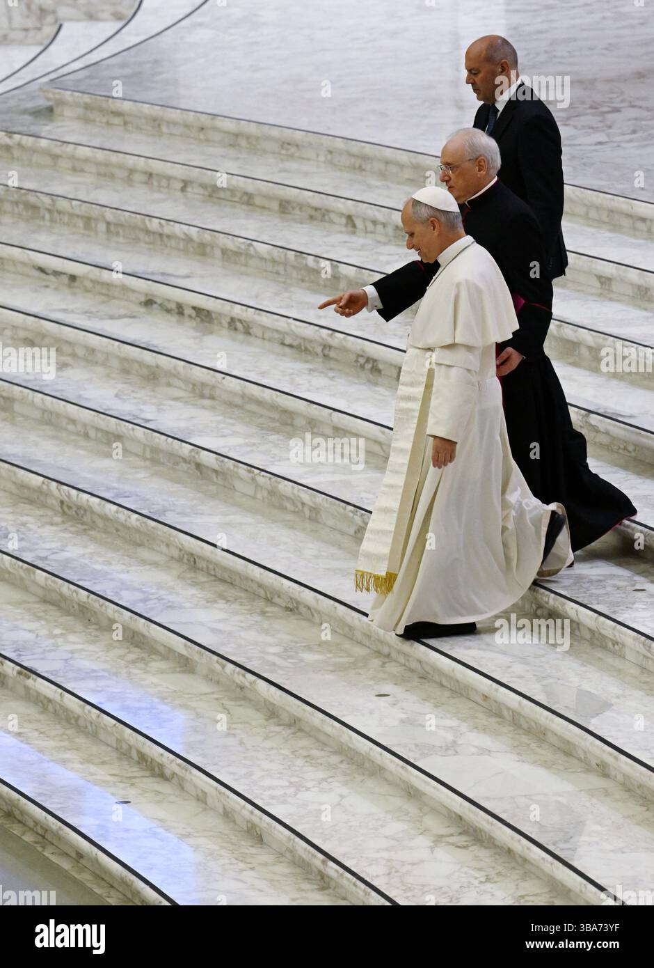 Pope Leo XIV meets with media professionals on May 12, 2025 at the ...