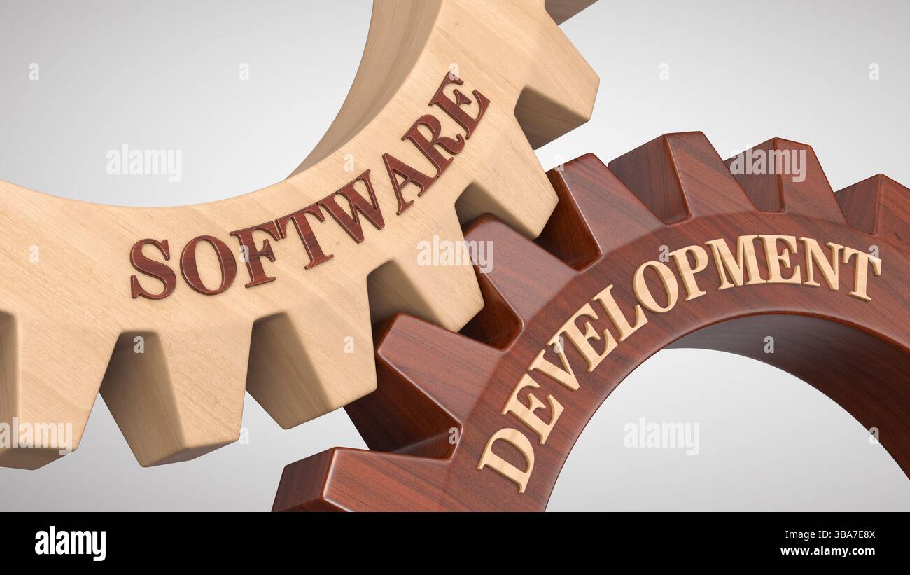 Software development written on gear wheel Stock Photo