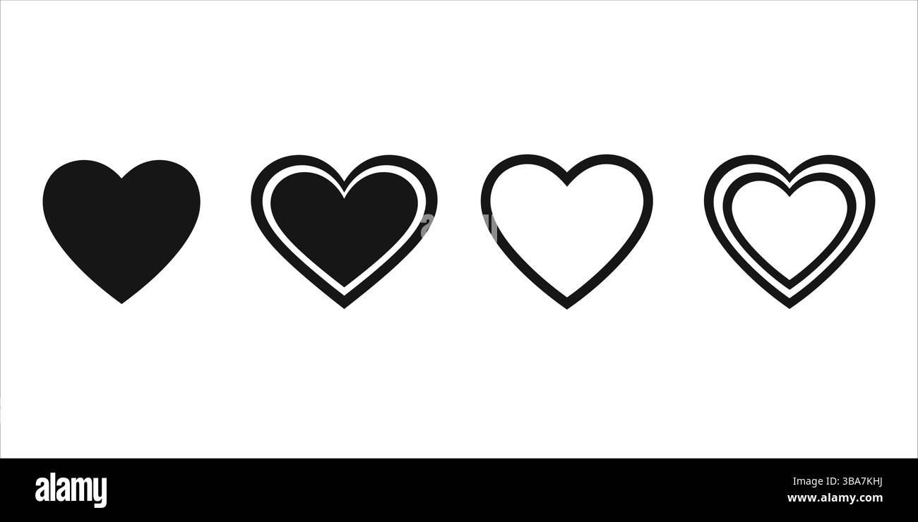 Heart shape vector icon set, love symbol outline, design elements, flat style Stock Vector