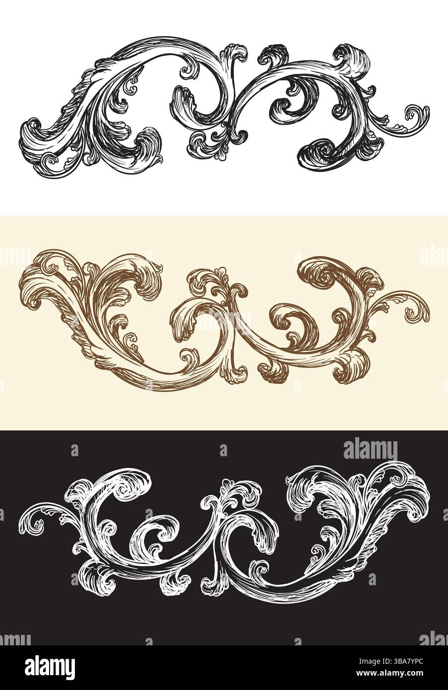 Collection of old style scroll design elements. Vintage baroque scroll ...