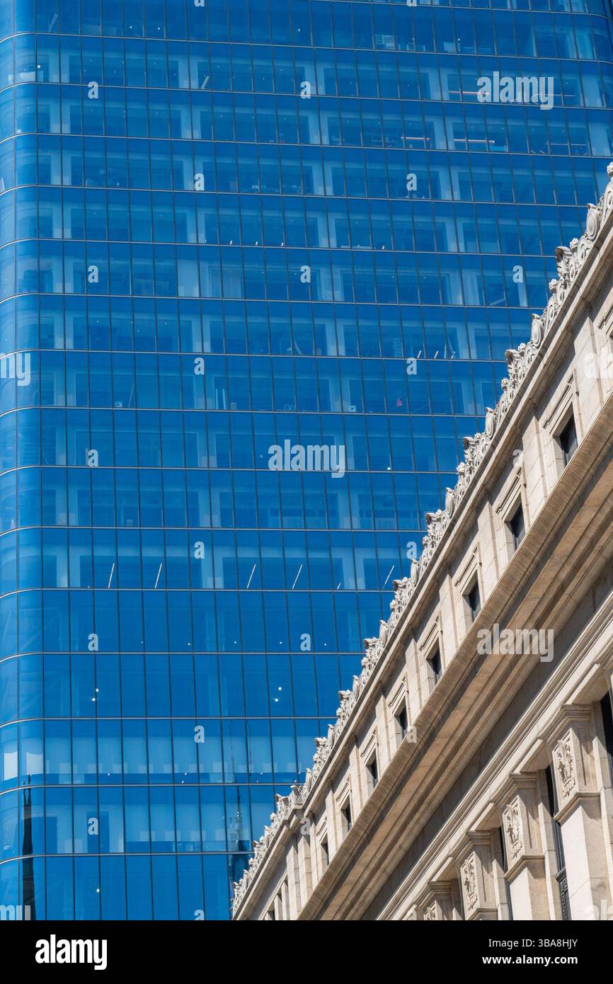Contrasting architecture between a commercial high rise in Hudson Yards ...