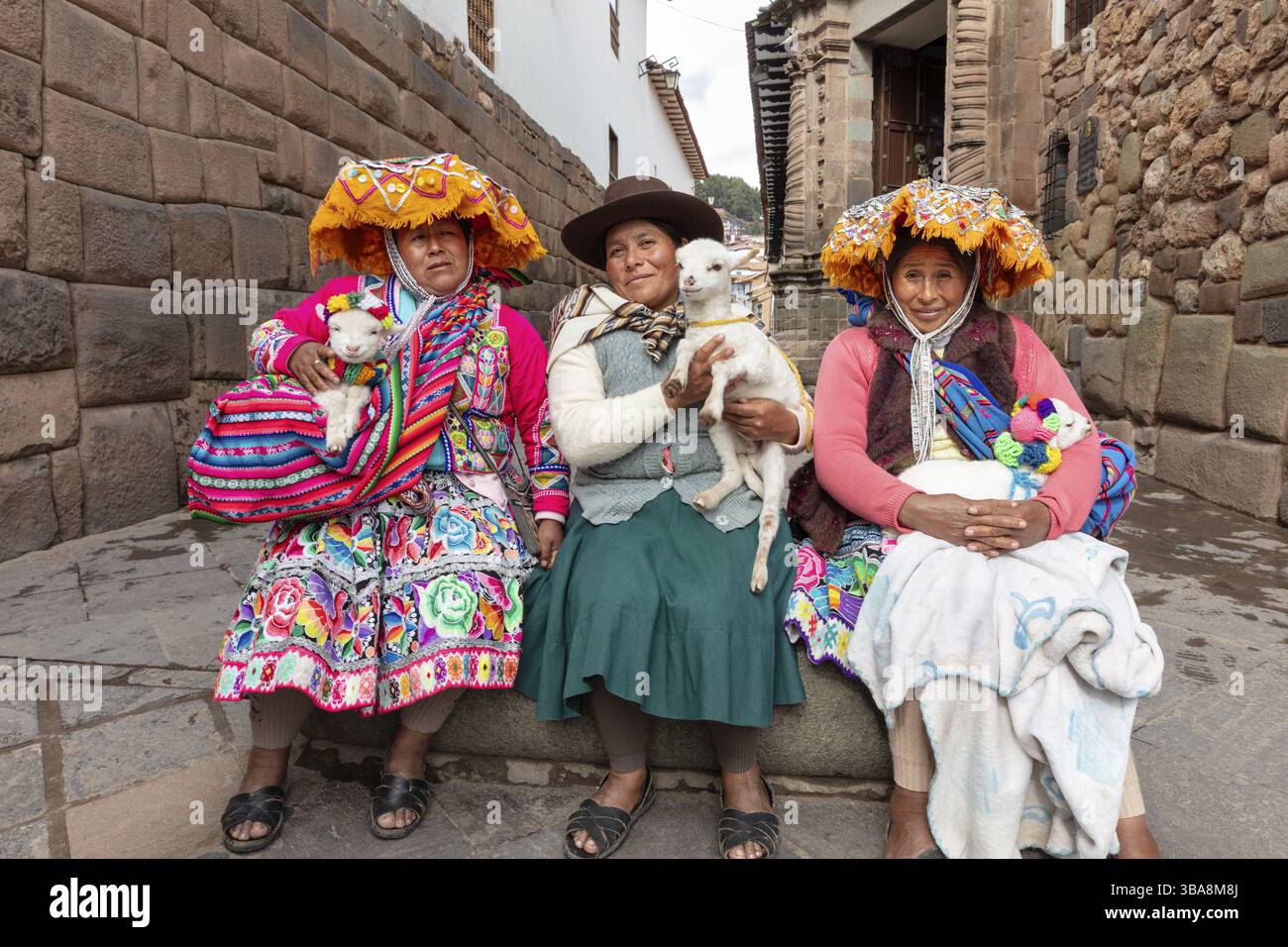 Women in traditional dresses, Cusco, Peru, South America Stock Photo