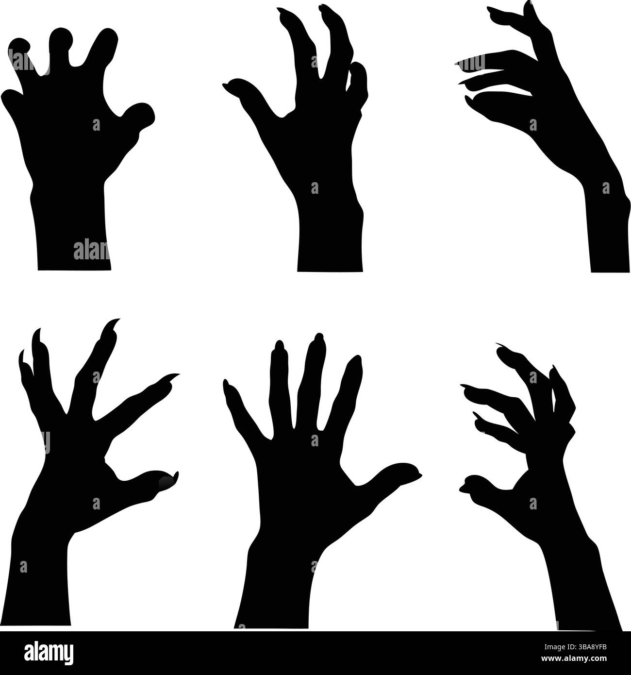Human Hand Silhouettes Set with OK Sign and Finger Gestures Stock ...