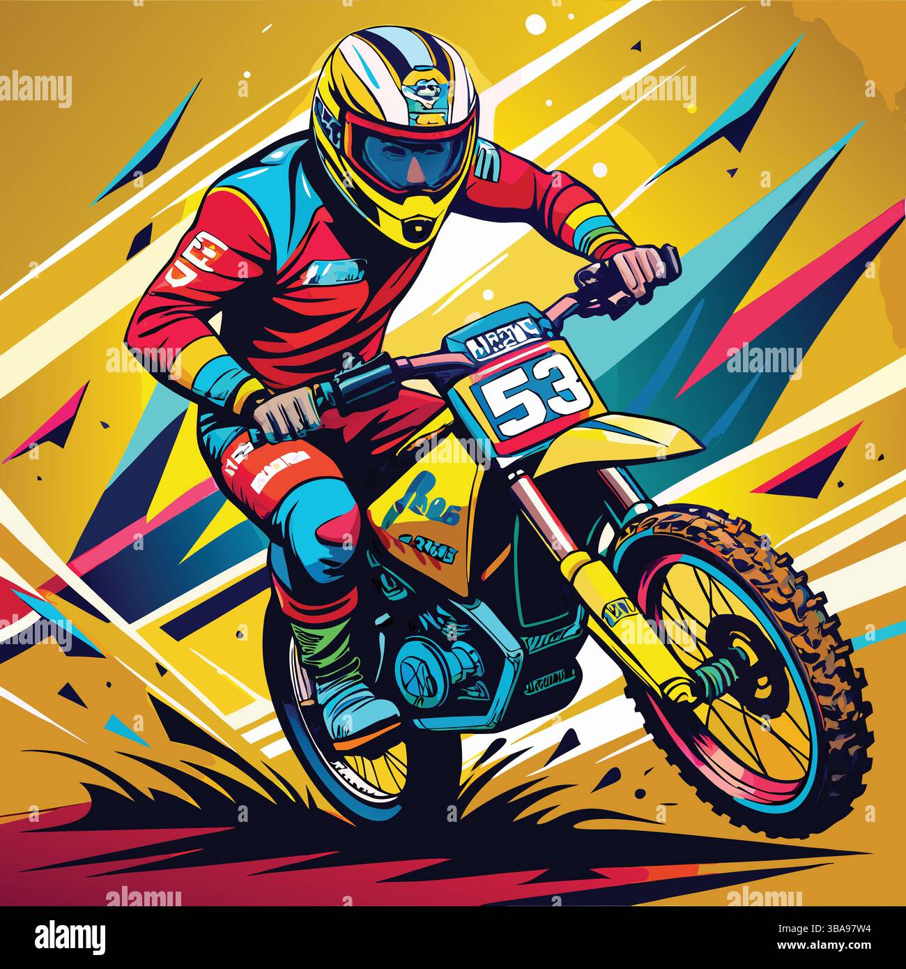 Action Motocross Racer Illustration with Colorful Dirt Bike and Dynamic ...
