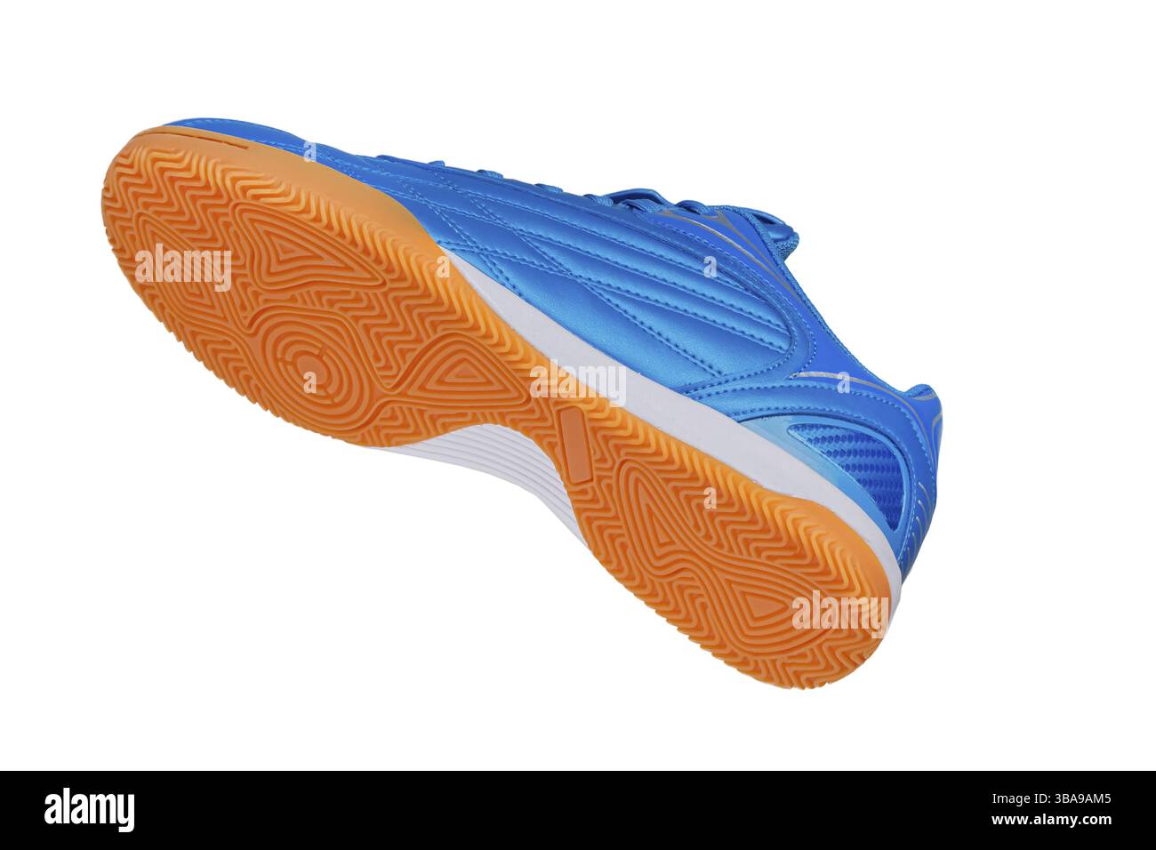 Blue leather sneaker with polyurethane sole on a white background Stock Photo