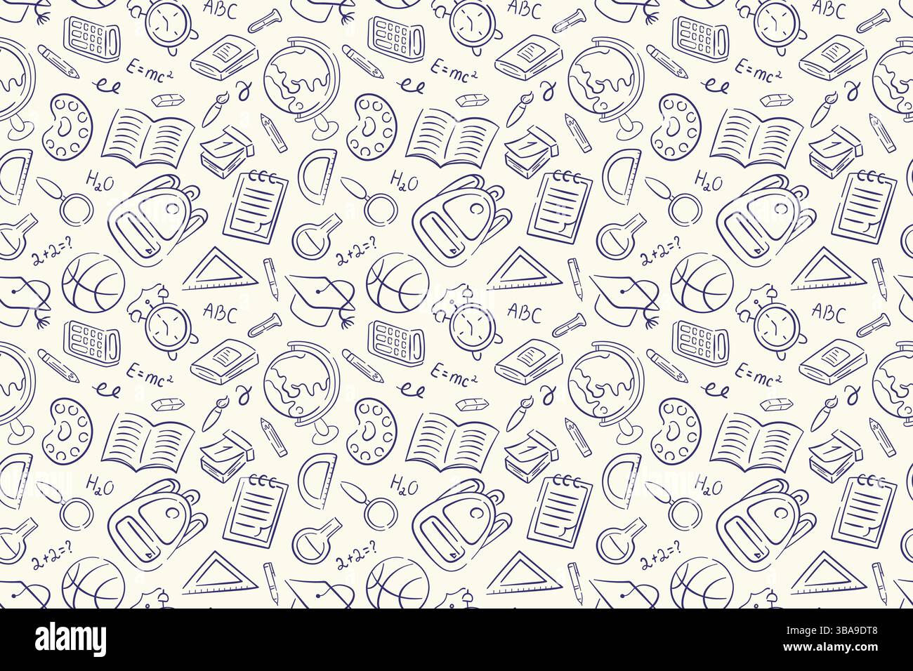 Seamless back to school pattern with doodle style book, globe, pencil ...