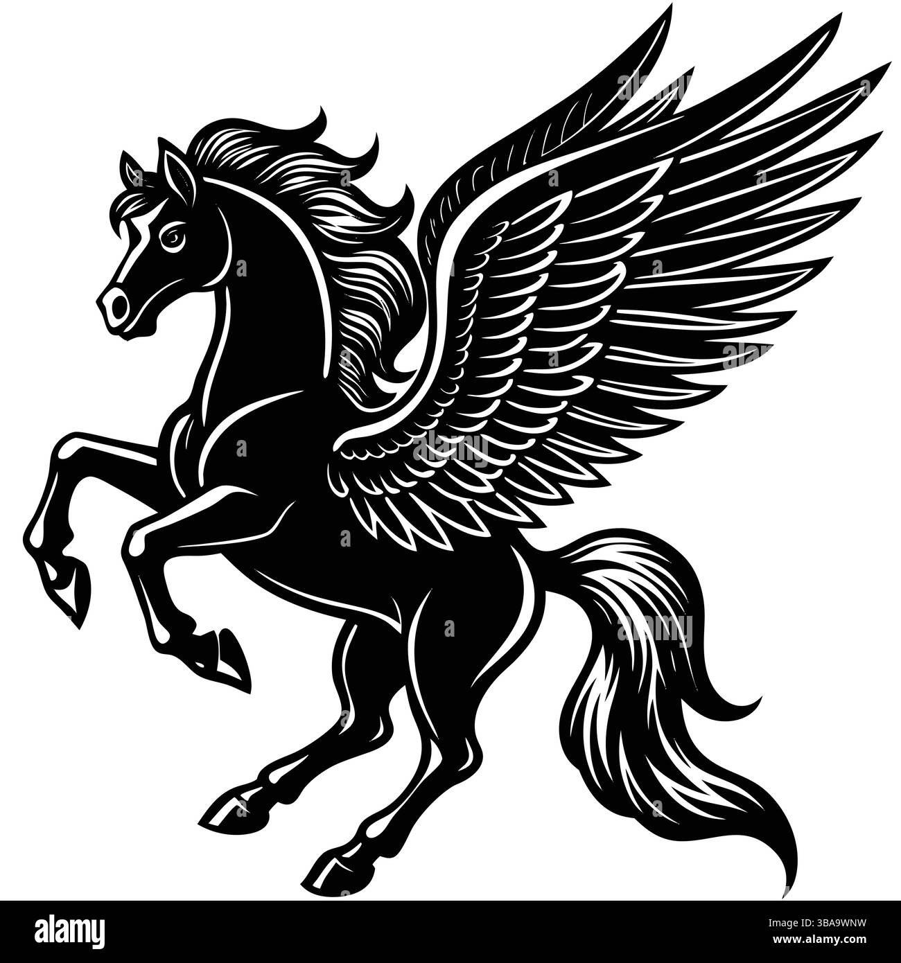 Black Pegasus Silhouette Mythological Winged Horse Vector Stock Vector ...