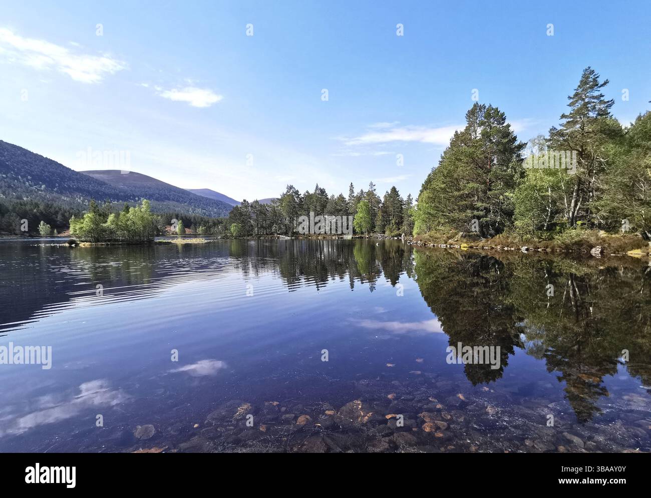 Loch Gamhna next to Loch an Eilein in the stunning Caledonian forest of Rothiemurchas near Aviemore in Scotland. - Smartphone Captured Stock Image