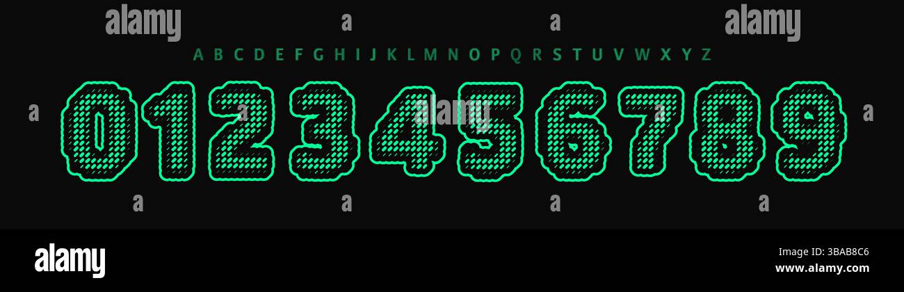 Dot matrix glitch typeface, pixelated cyber font, halftone sci-fi ...