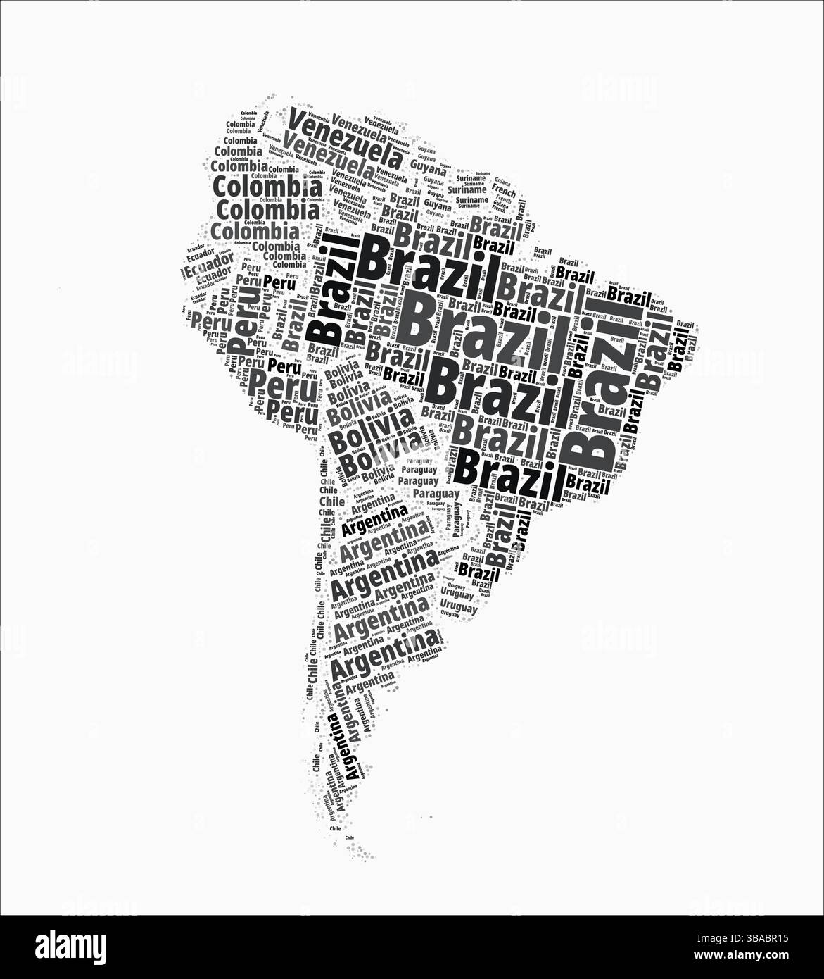 South America Text Style Countries. Continent region names word clouds ...