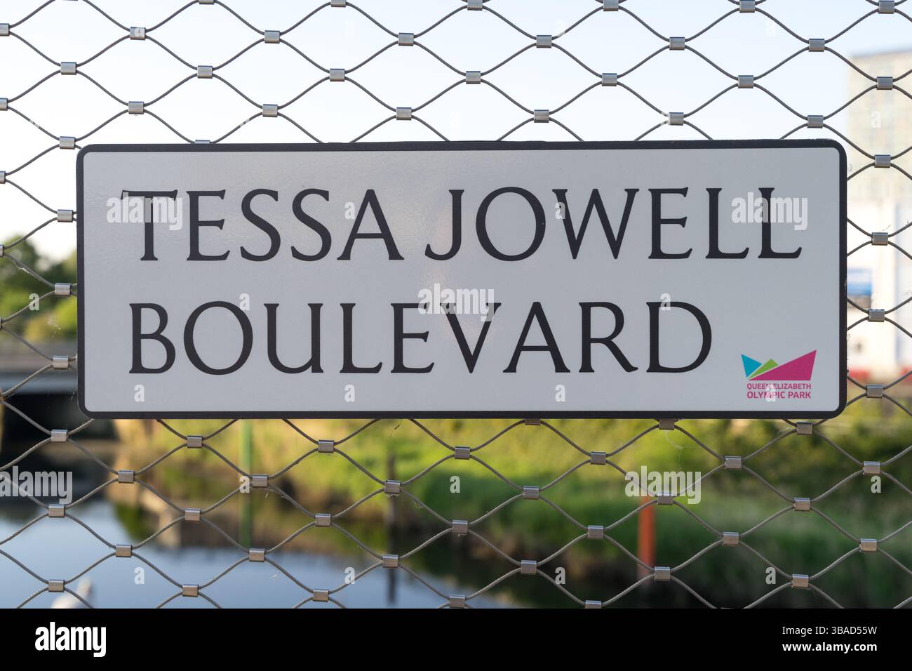 Queen Elizabeth Olympic Park walkway named after TESSA JOWELL BOULEVARD in London Olympic Park London UK Stock Photo