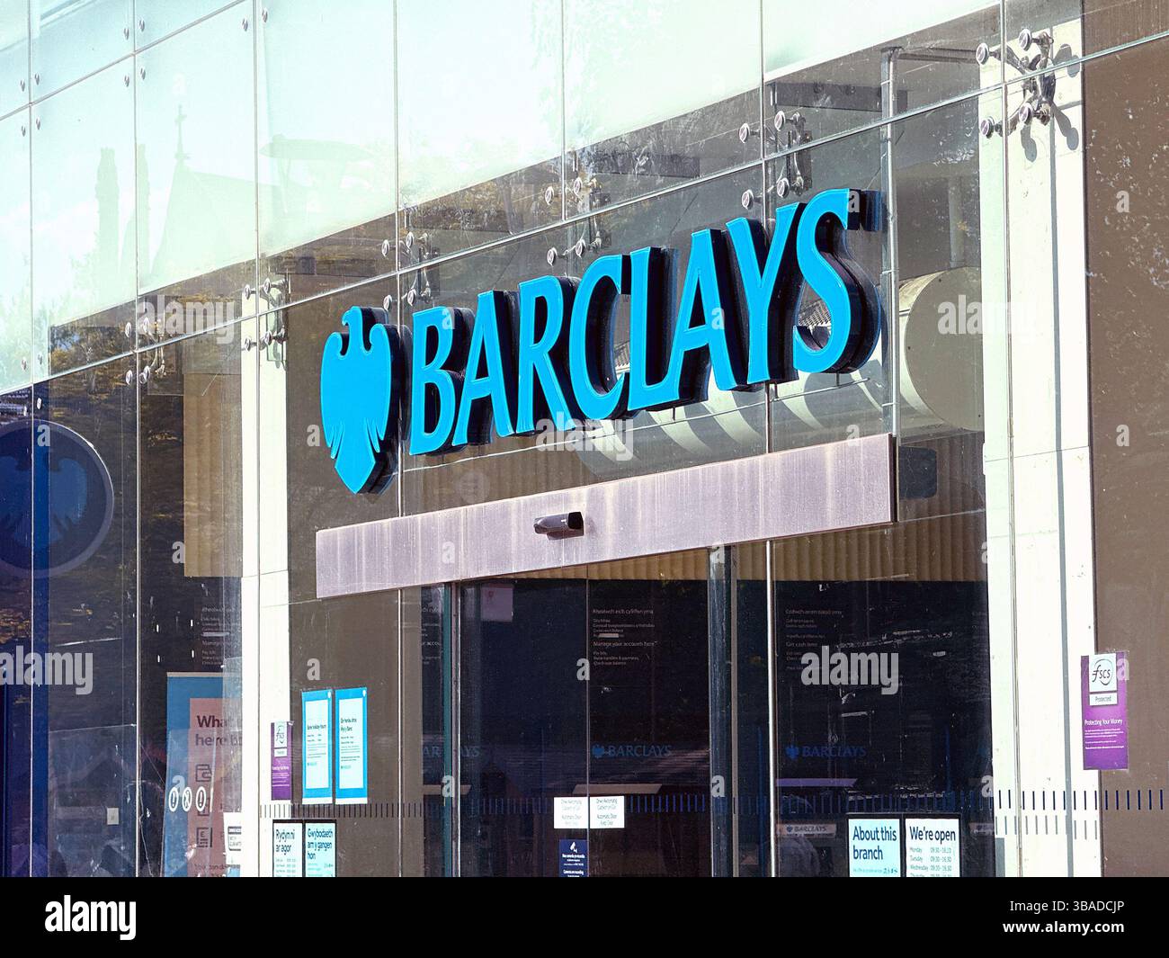 Cardiff, Wales, UK - 9 May 2025: Sign above the entrance to the branch of Barclays Bank in Cardiff city centre - Smartphone Captured Stock Image