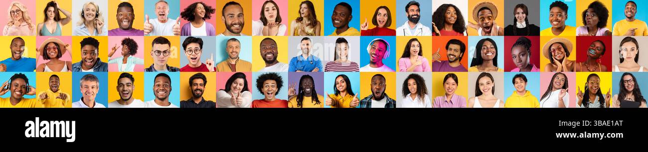 Diverse individuals express joy and connection in vibrant lifestyle portraits Stock Photo