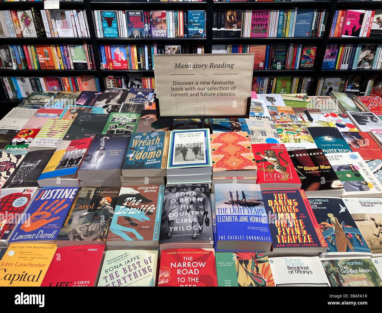 Selection of current and future classic books on display at the book store - Smartphone Captured Stock Image