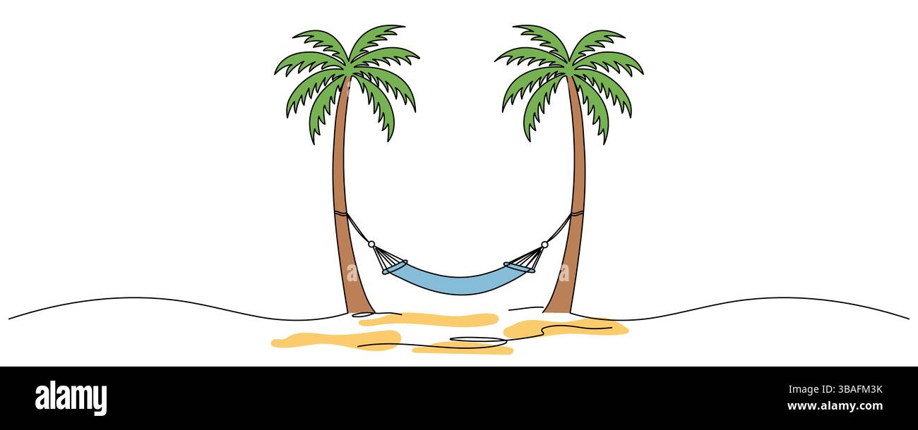 Coconut tree and hammock vector. Summer element. Hello summer concept. Cartoon flat vector isolated on white background. Stock Vector
