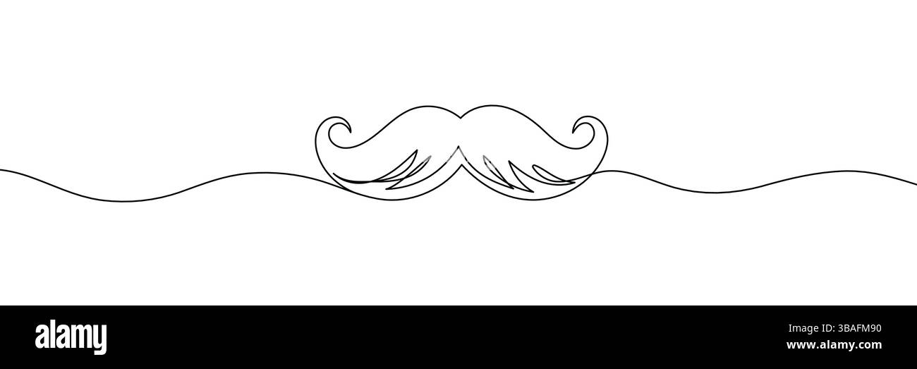 Mustache, moustache one line continuous drawing. Barber shop and hairdresser tools continuous one line illustration. Vector linear illustration. Edita Stock Vector