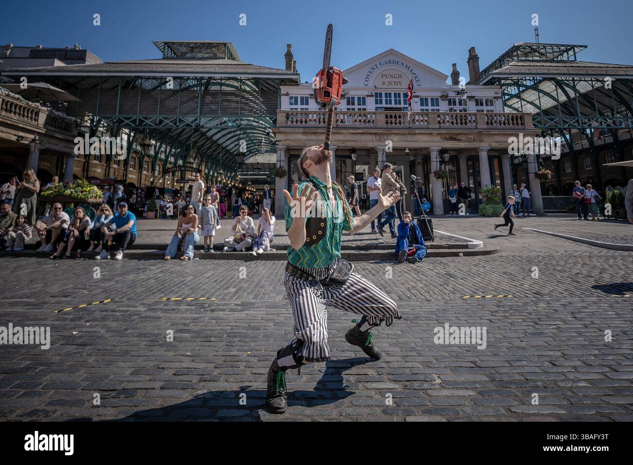 The Covent Garden Street Performers Association (CGSPA) celebrates 50 years of modern street performance on the piazza, London, UK. Stock Photo