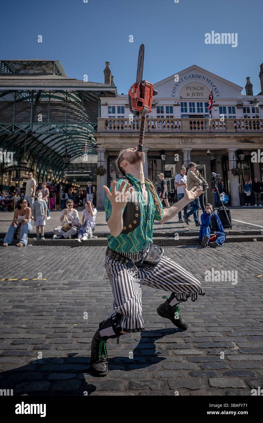 The Covent Garden Street Performers Association (CGSPA) celebrates 50 years of modern street performance on the piazza, London, UK. Stock Photo