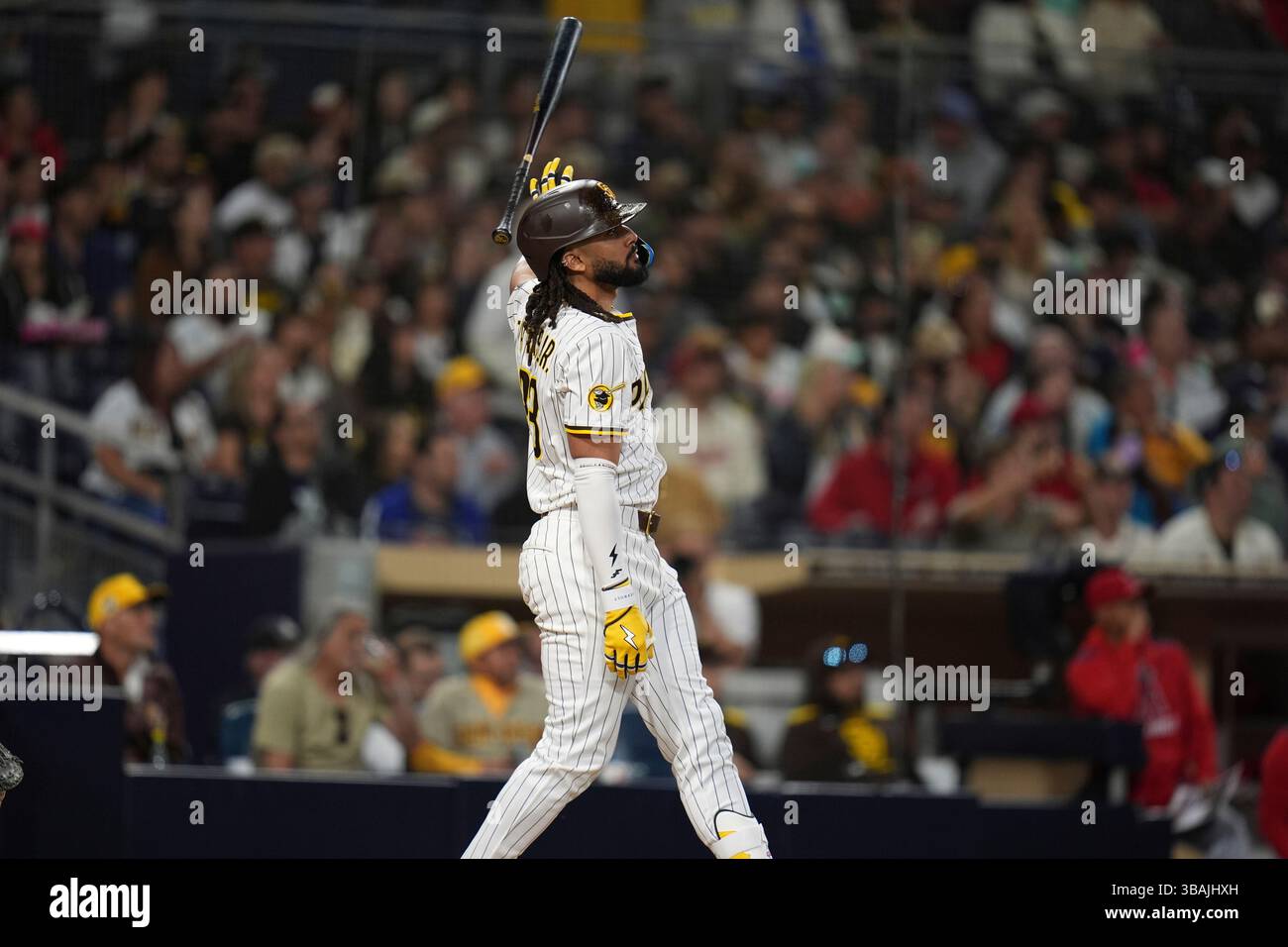 Tatis Jr. House San Diego Padres' Fernando Tatis Jr. watches his home run during the ...