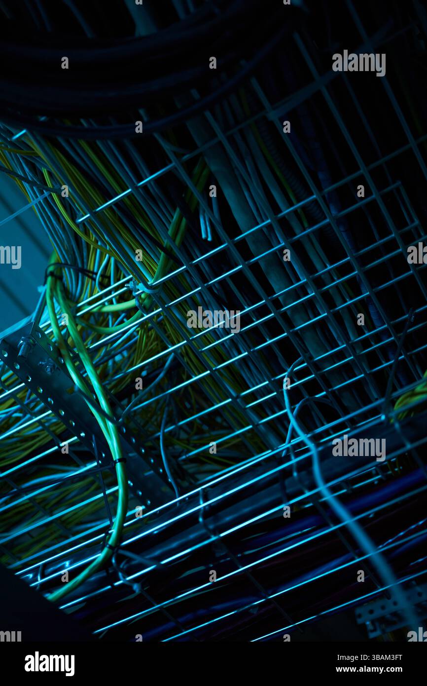 Managing Network Cables in Data Center without Shadows Falling Stock Photo