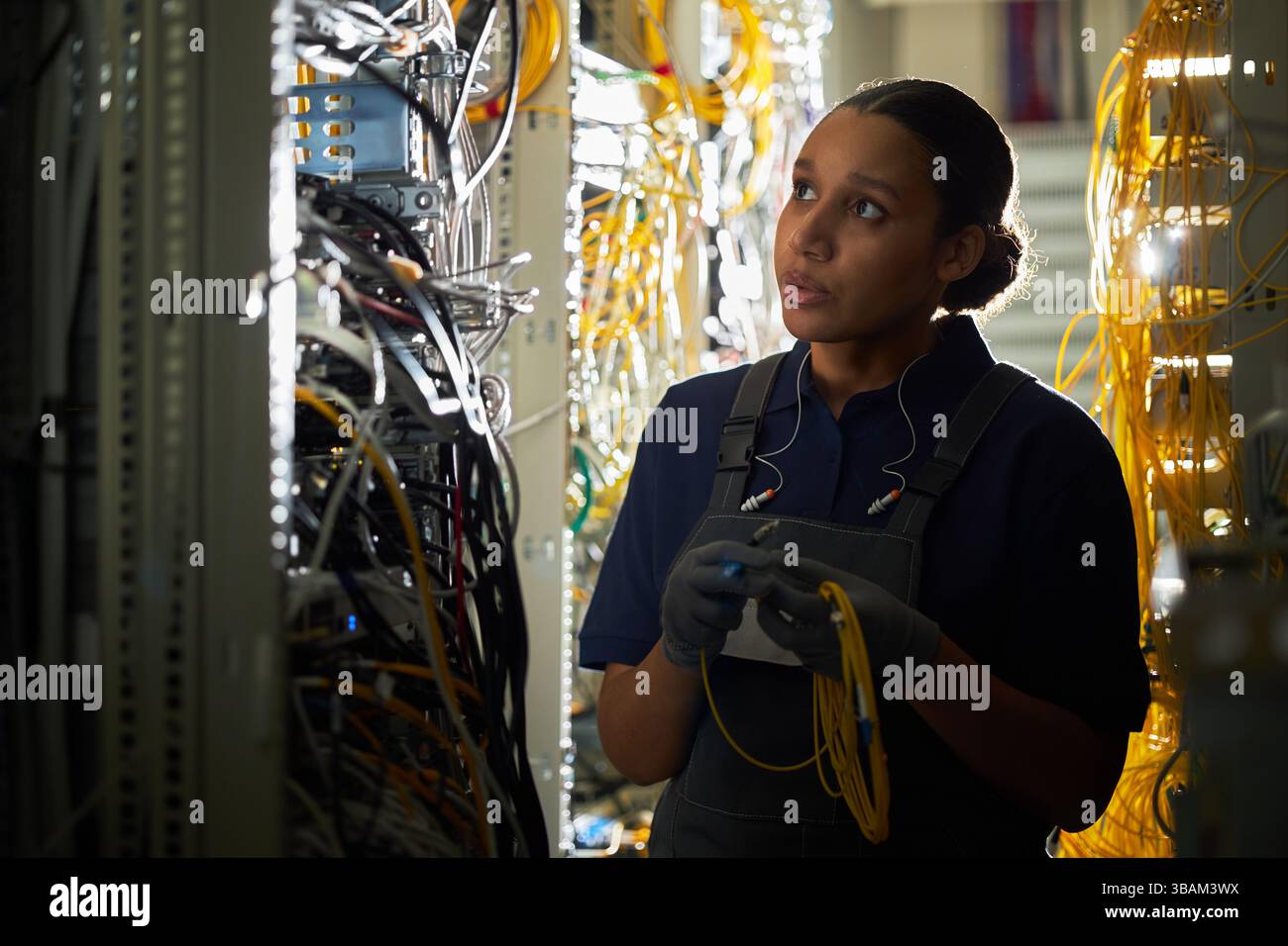 Ensuring Network Connectivity in Data Center Server Room Stock Photo