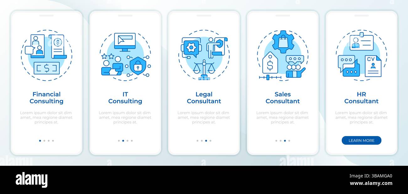 Consulting services blue onboarding mobile app screen Stock Vector
