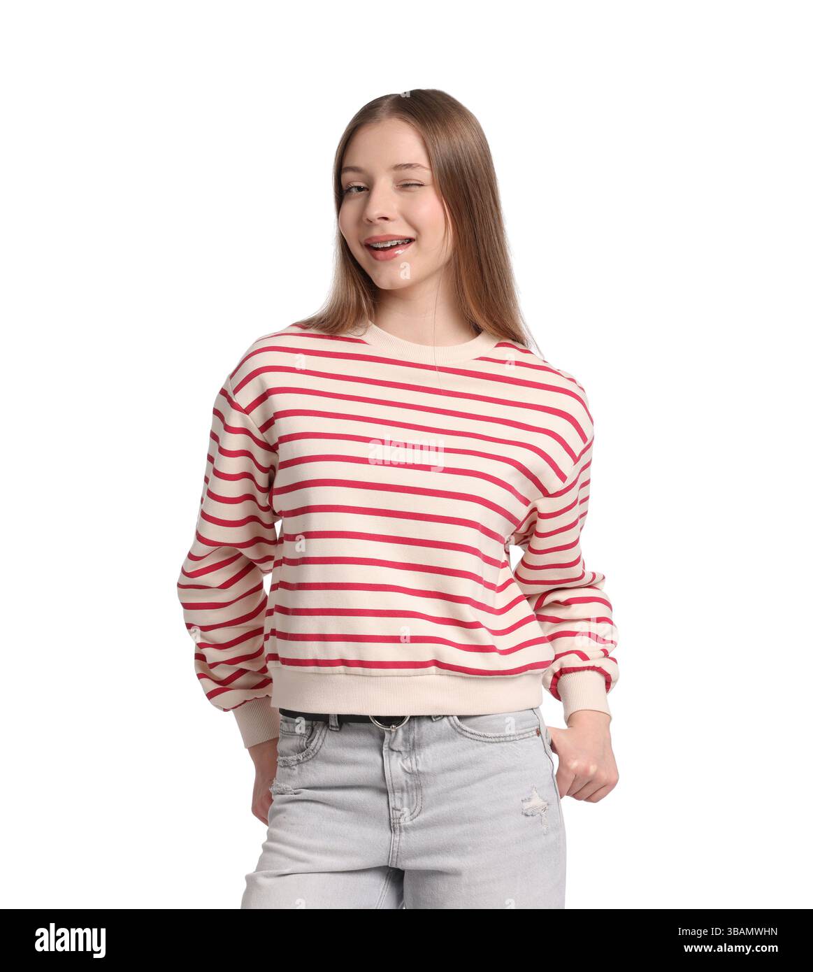 Portrait of teenage girl on white background Stock Photo - Alamy