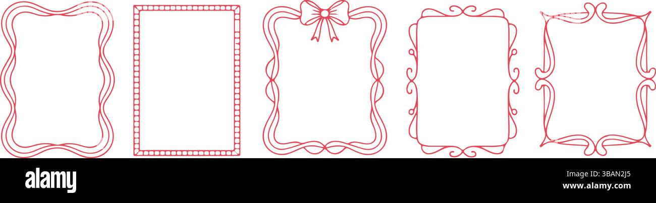 Red Decorative Frame Border Set with Bows Stock Vector